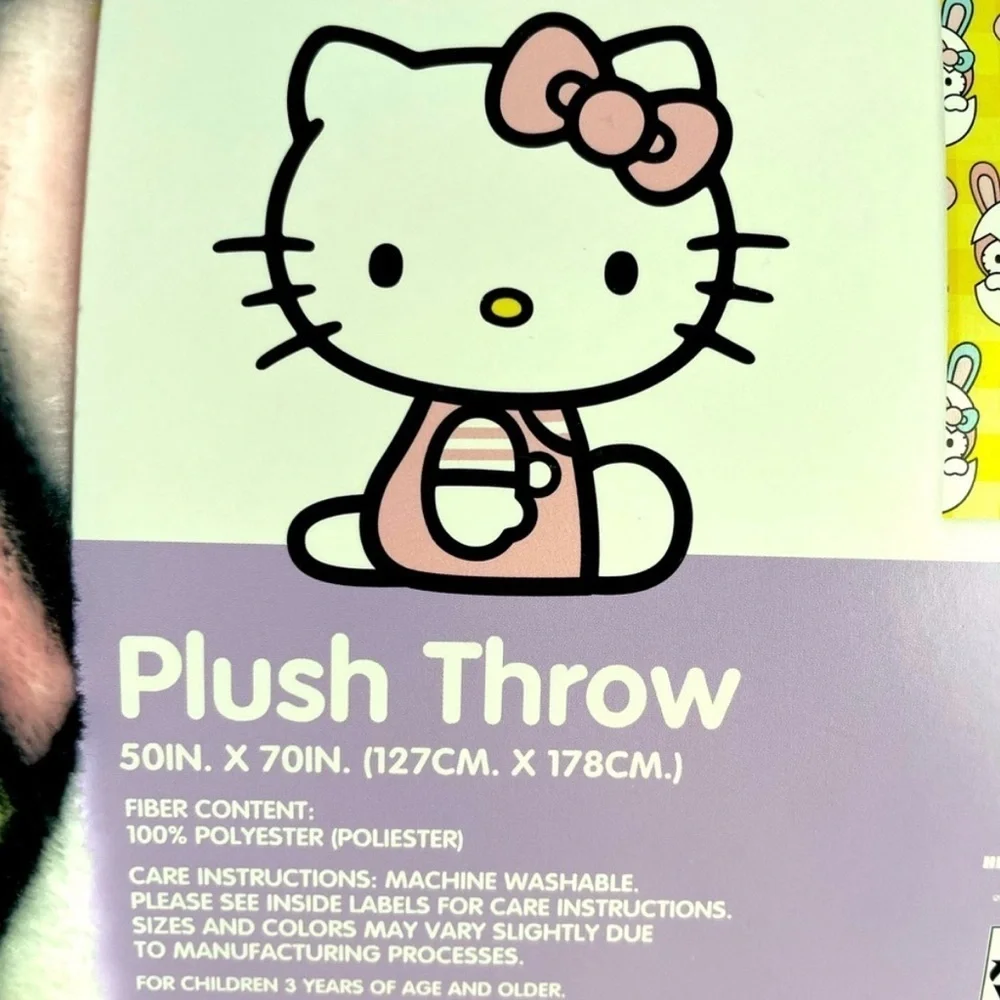 NWT HELLO KITTY YELLOW EASTER BUNNY EGG THROW BLANKET